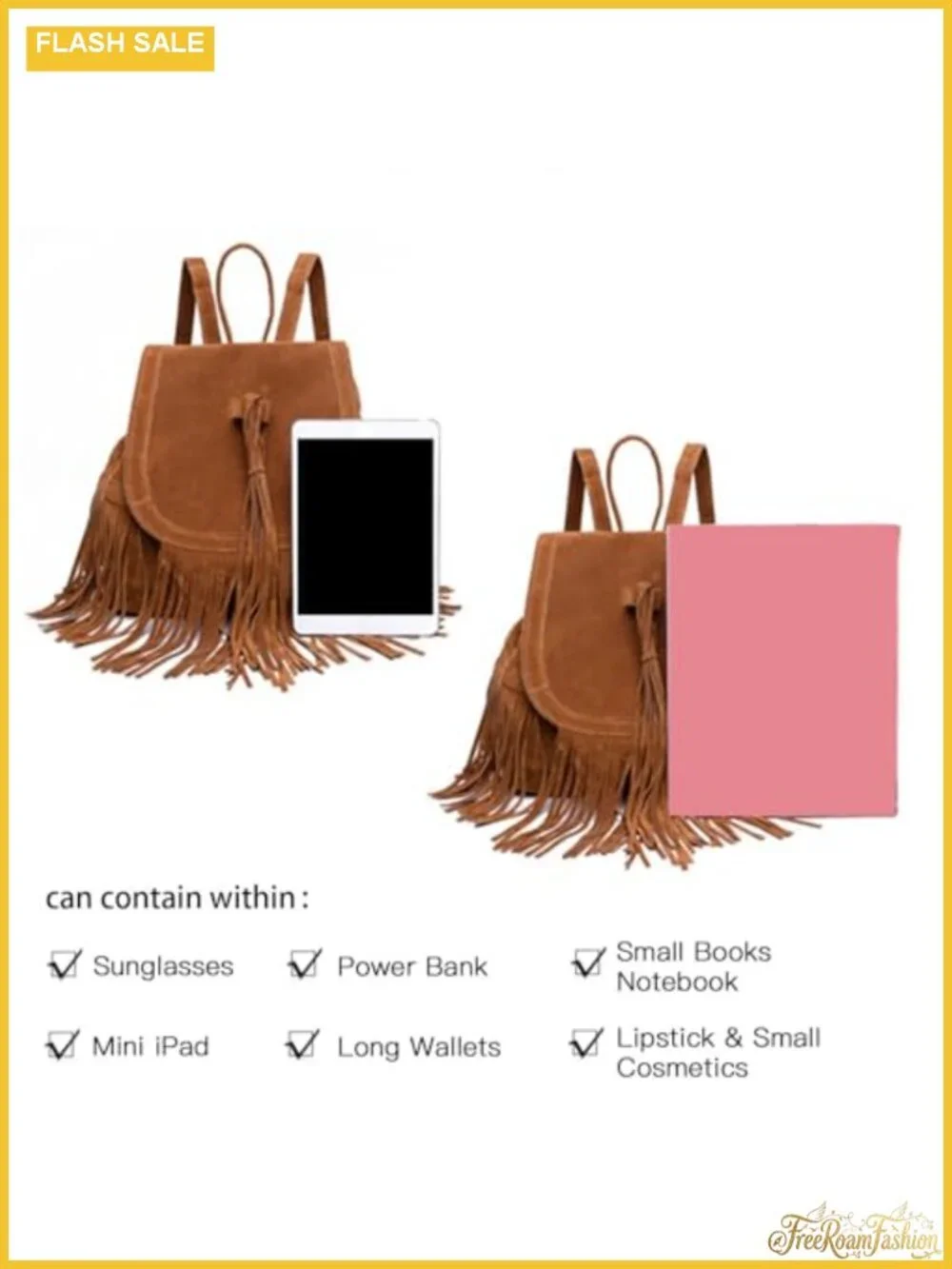Women's Suede Fringed Tassel PU Leather Backpack Purse Travel Daypack Shoulder
